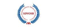 SDVOSB logo: Blue laurel wreath encircles text,
