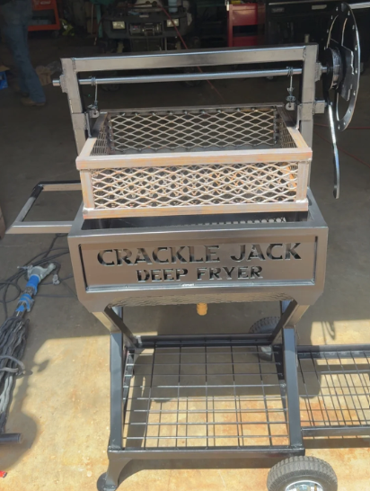 A custom-built, steel grill with a