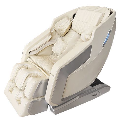Beige and silver massage chair in a modern design.