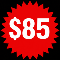 Yellow circle with bold black “$85” price text
