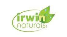 The logo for irwin naturals has a green leaf on it.