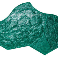 A close up of a green stone stamp on a white background