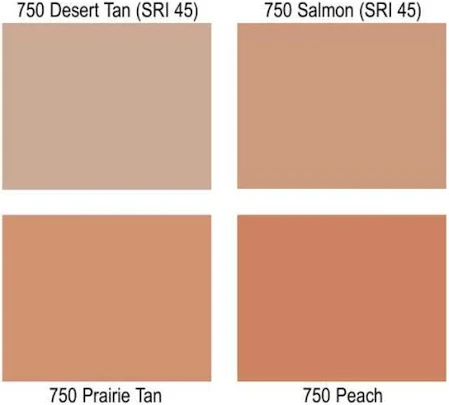 A palette of four different shades of tan, including desert tan, salmon, prairie tan, and peach