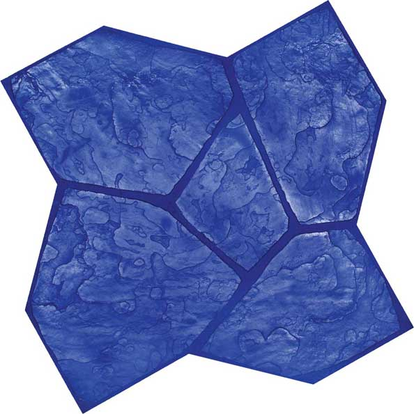 A blue tile with a geometric pattern on it