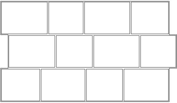 A black and white drawing of a brick wall with squares on a white background
