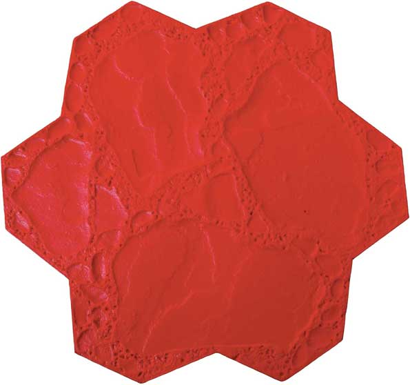 A red tile that looks like a flower on a white background