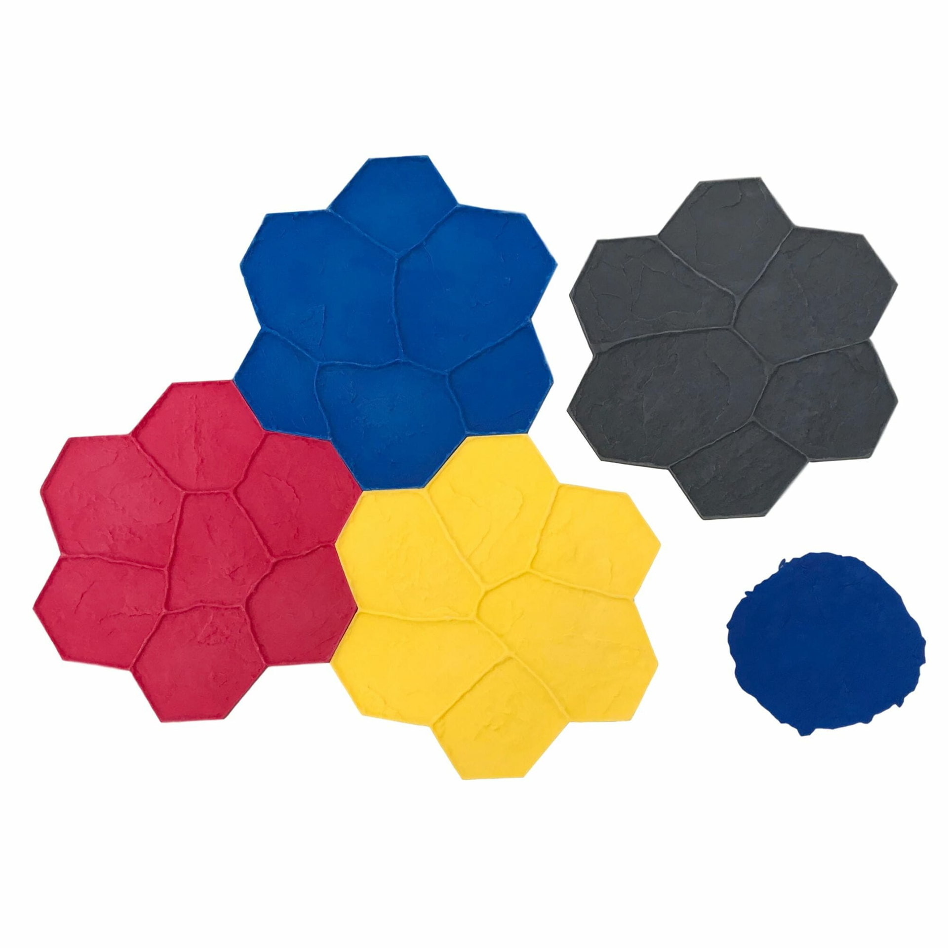 A bunch of different colored hexagons on a white background