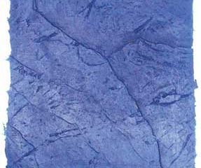 A close up of a piece of blue paper on a white background