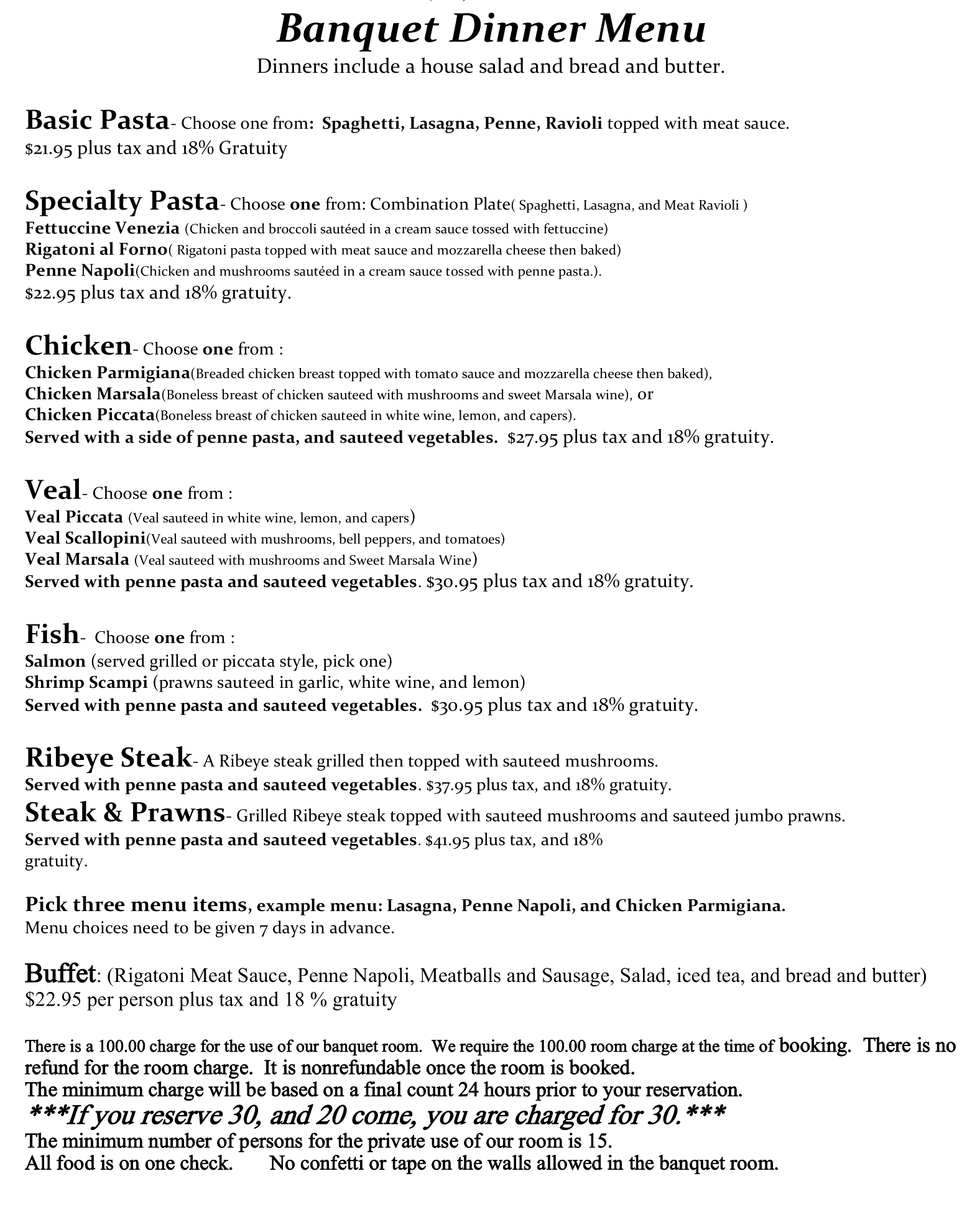 Banquet Dinner Menu