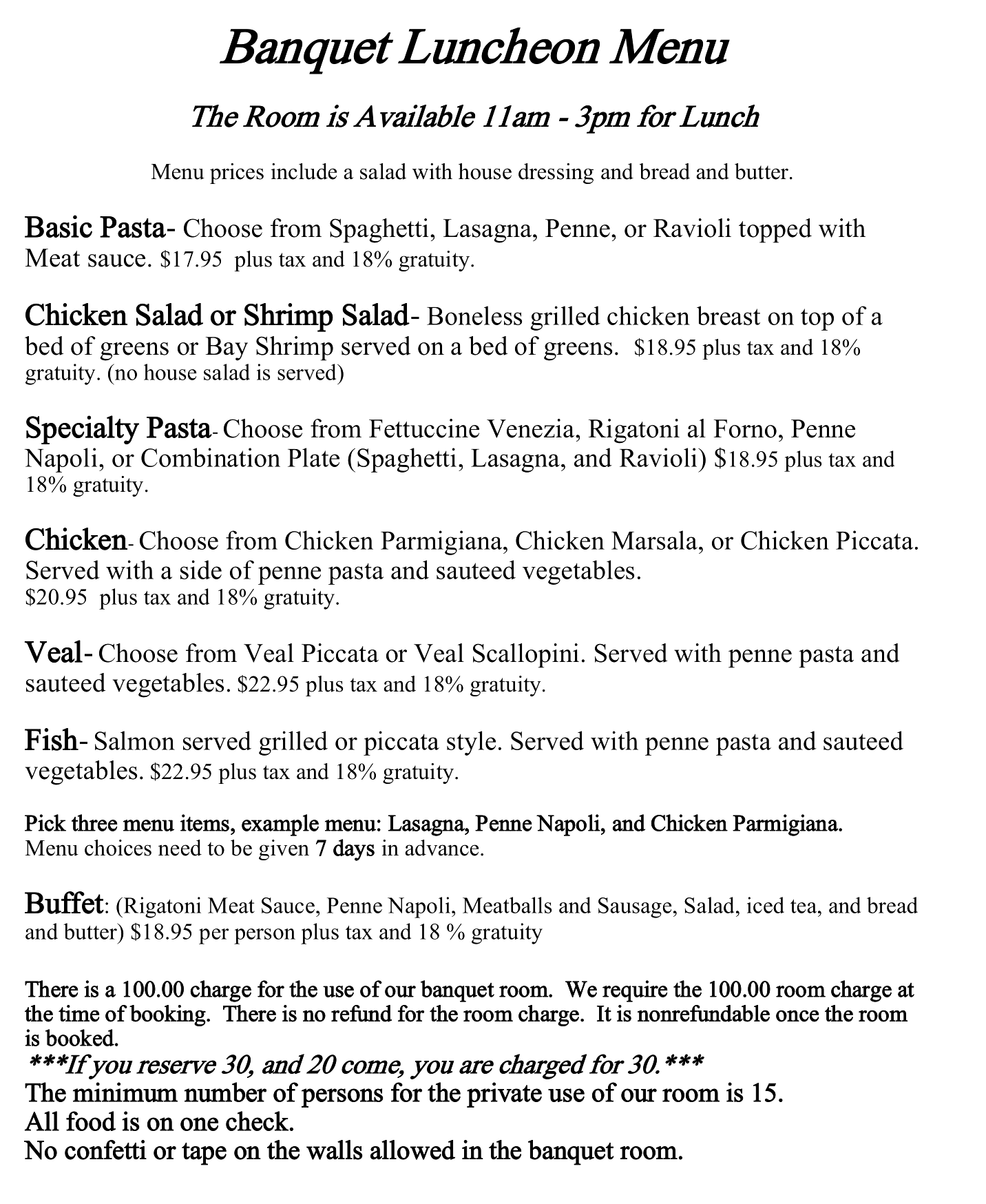 Banquet Luncheon Menu
