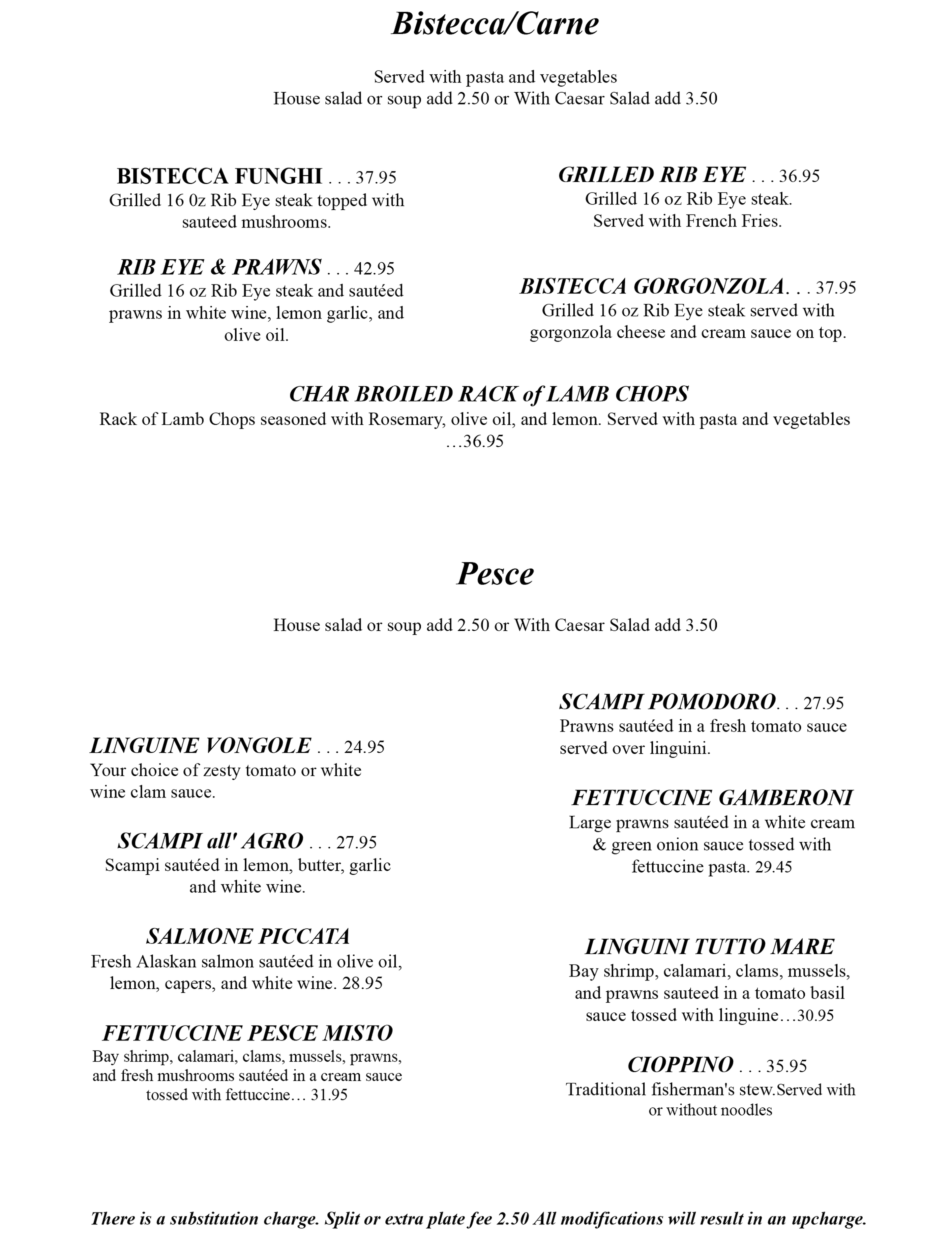 Bistecca/carne menu