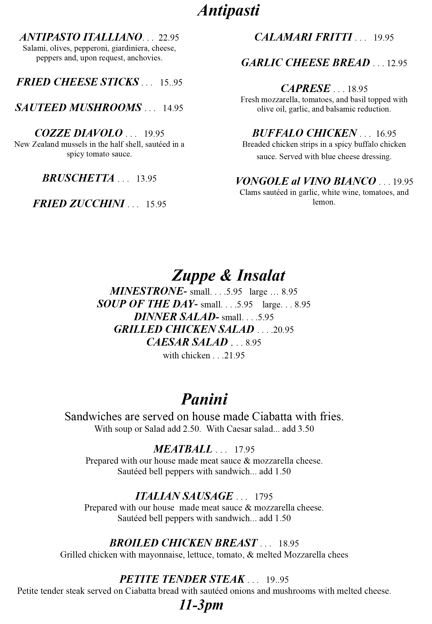 Antipasti Menu