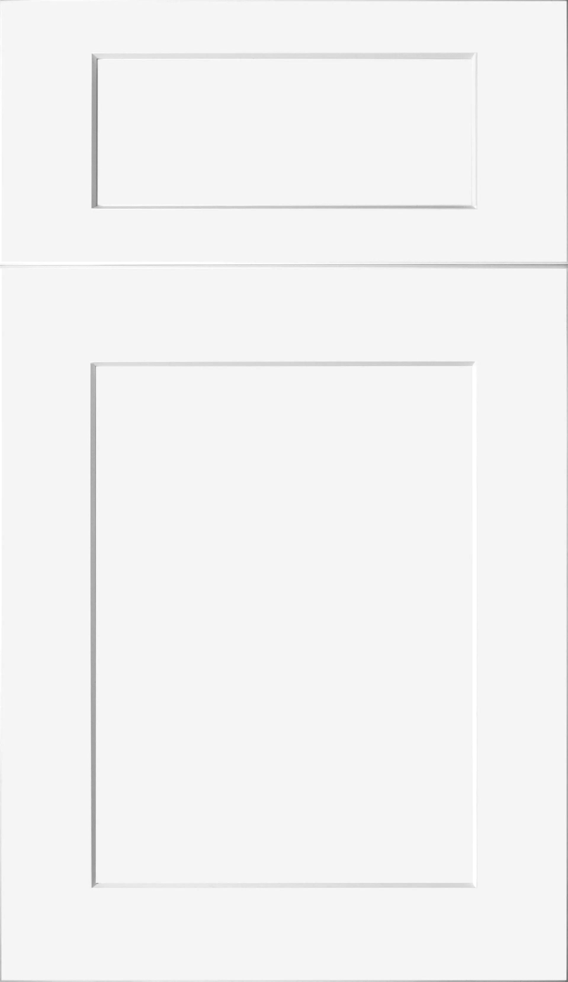 White cabinet door with recessed paneling.