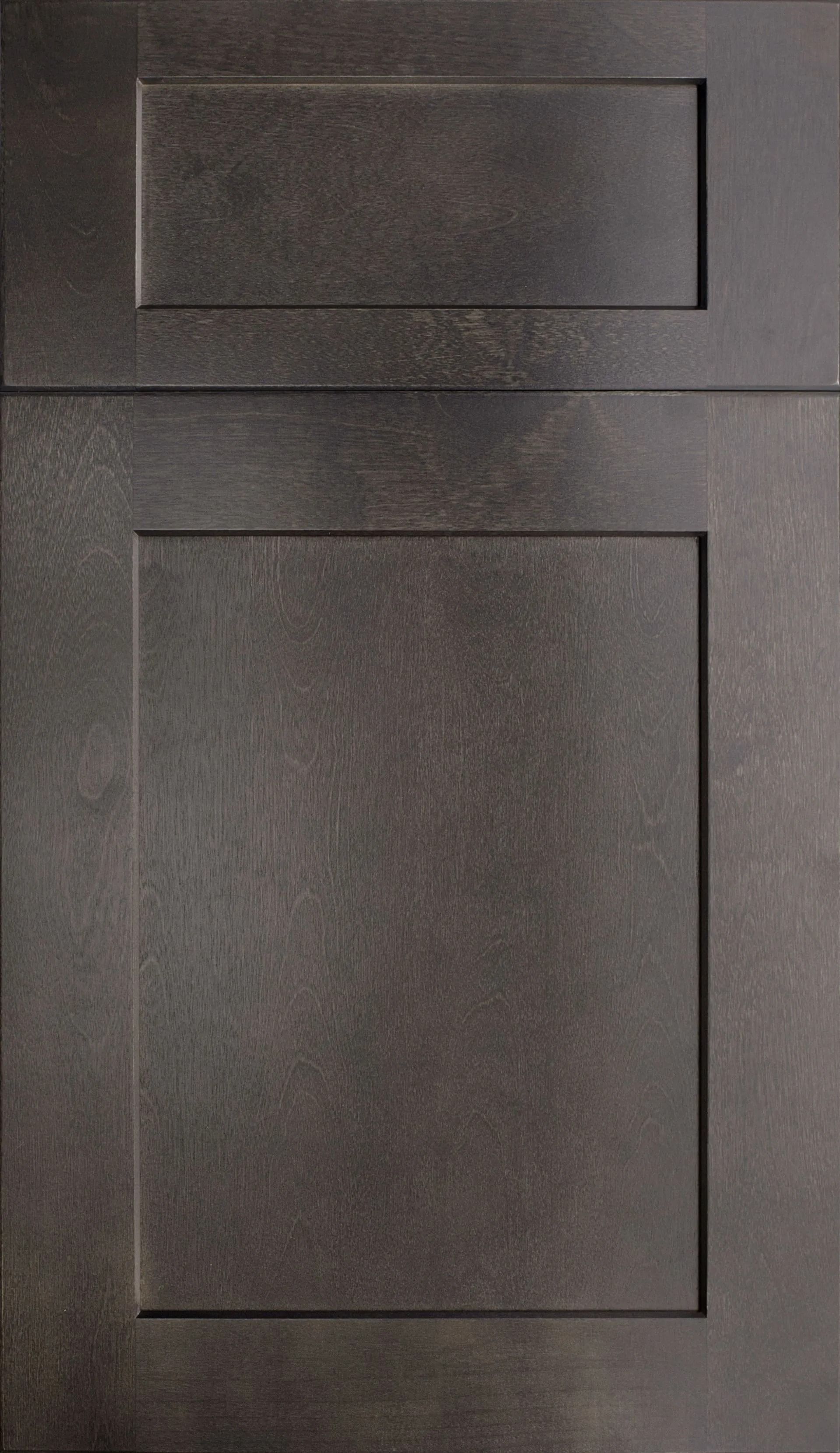 Dark brown kitchen cabinet door with rectangular panel and inset top rectangle.