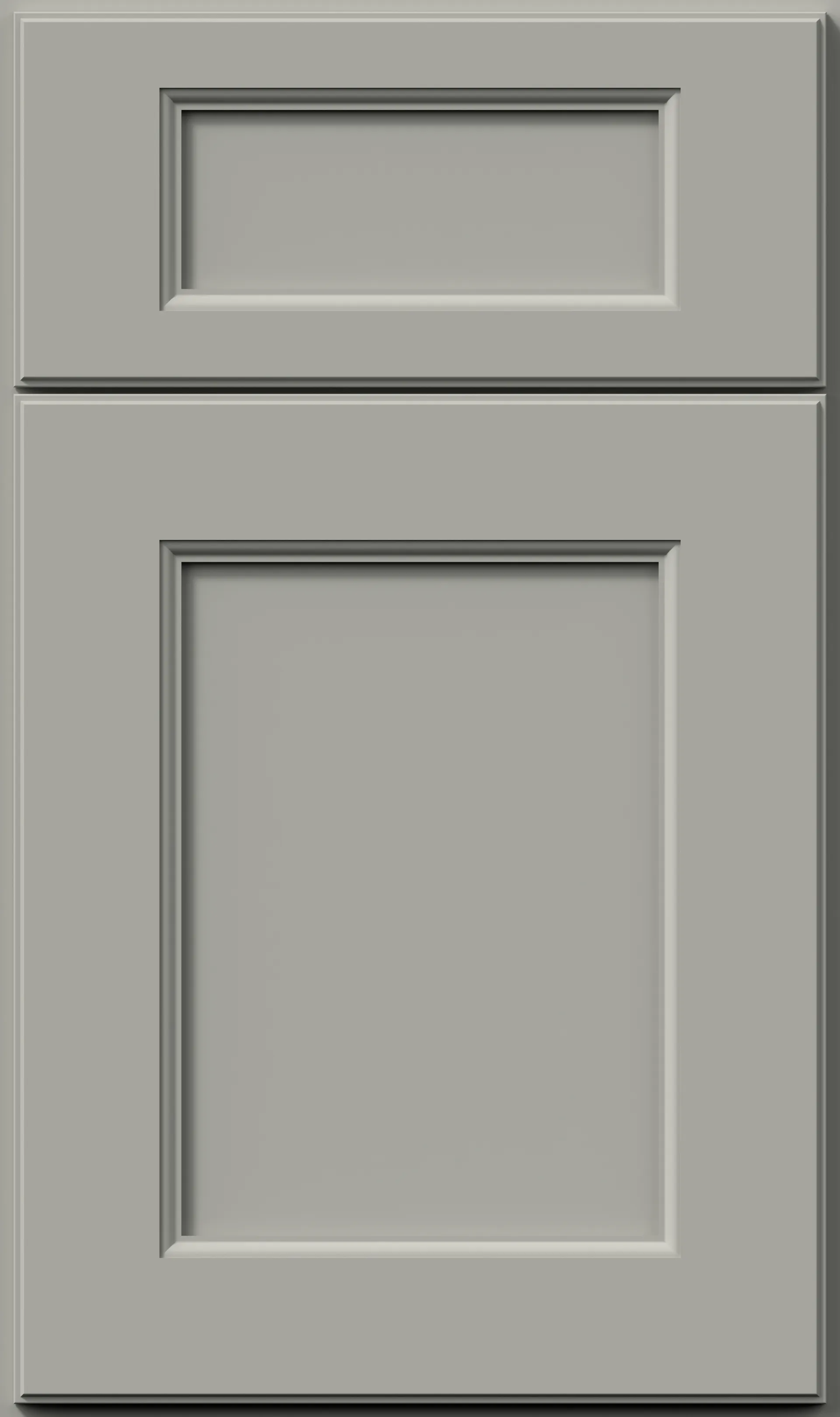 Gray Shaker-style cabinet door with raised panel design.