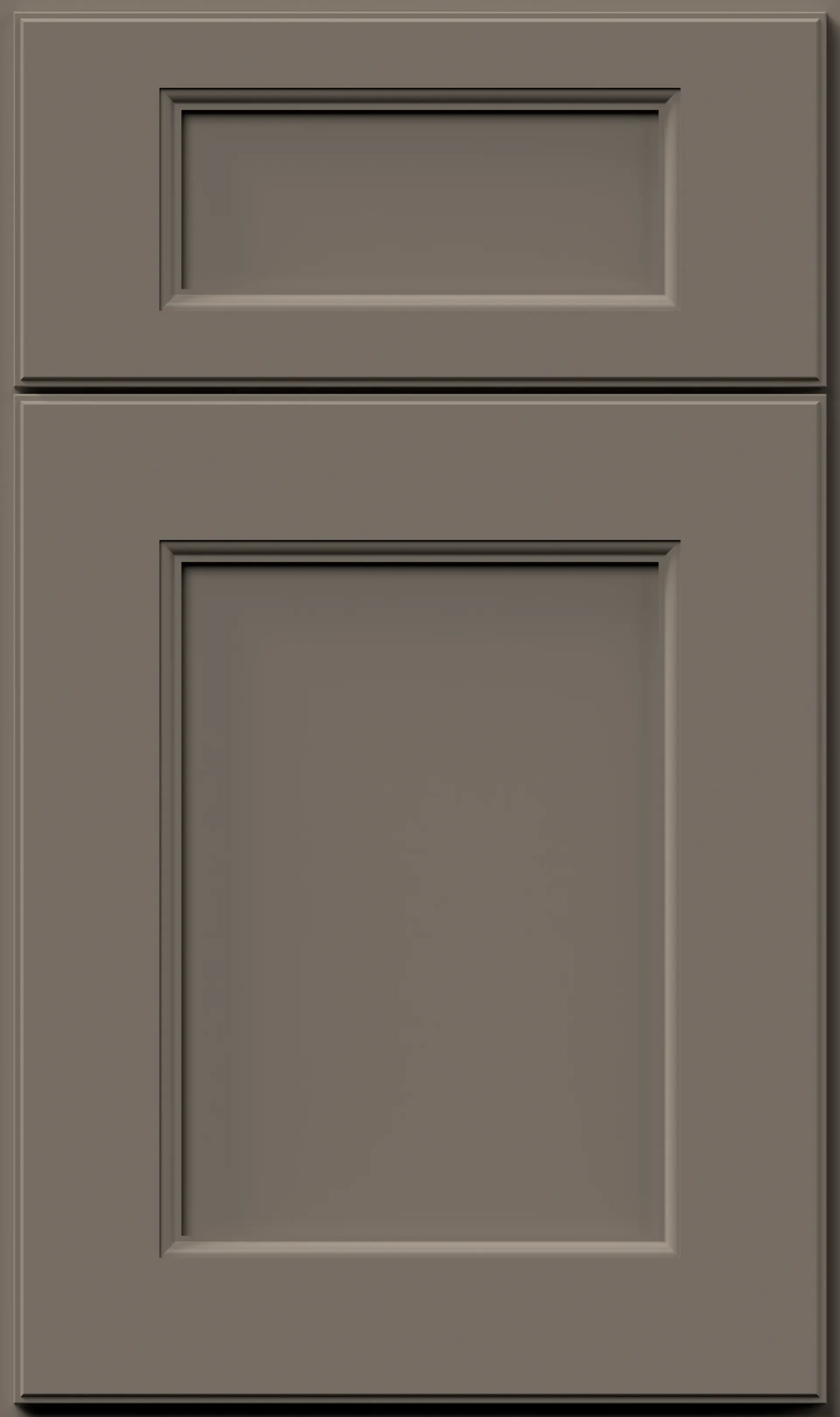 Gray cabinet door with a raised panel design.
