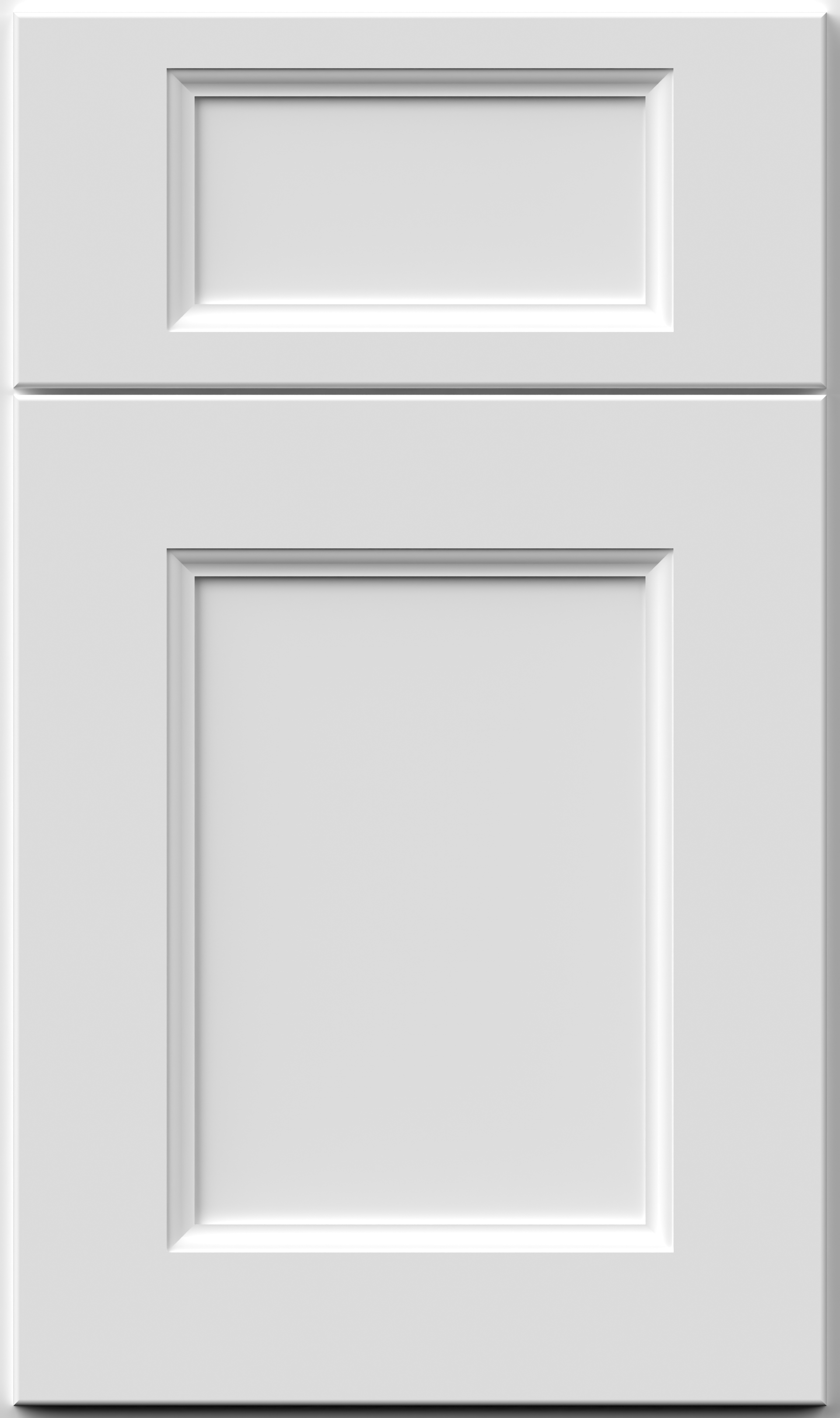 White shaker-style cabinet door with recessed paneling and a rectangular upper panel.