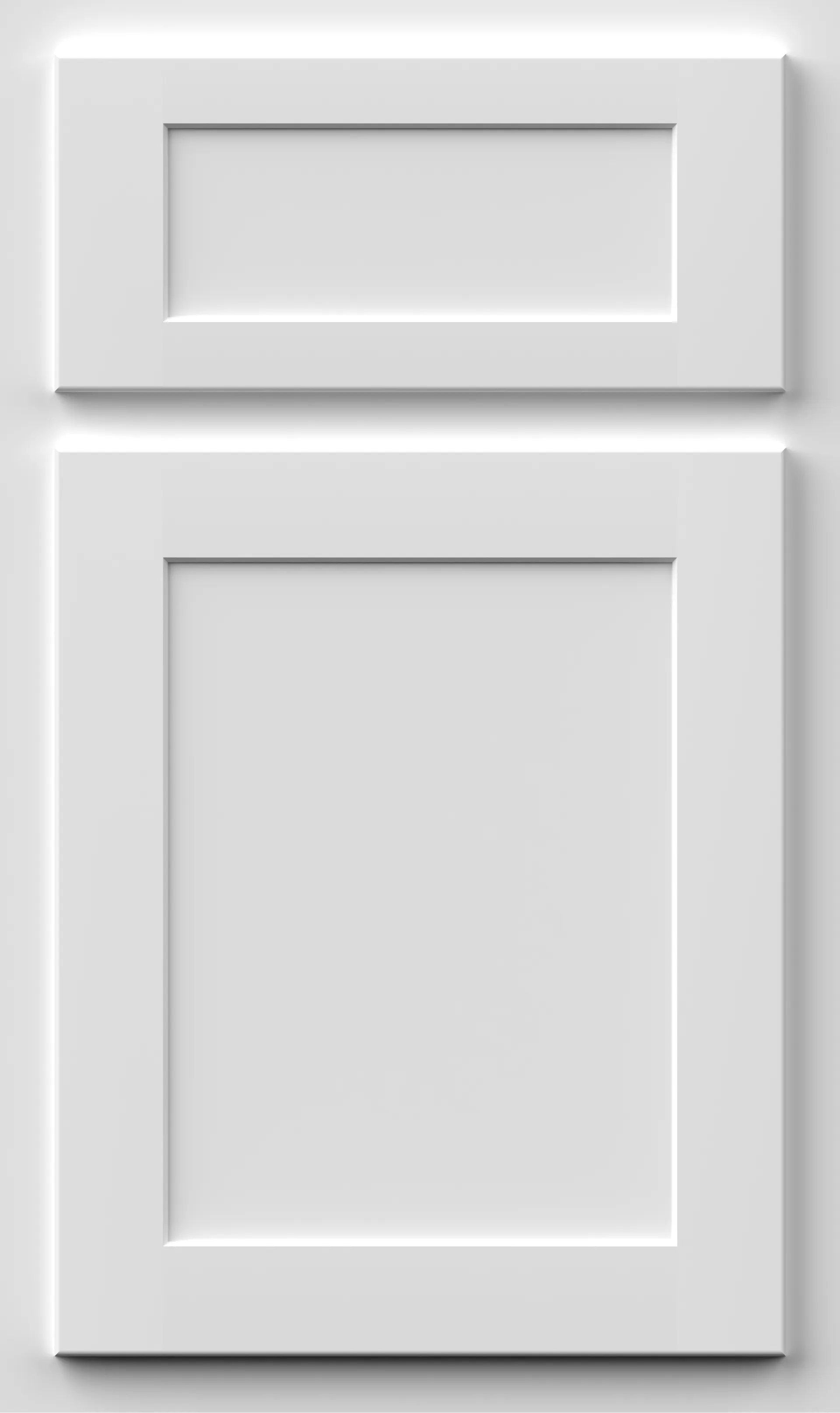 White cabinet door with recessed panel and rectangular upper drawer.
