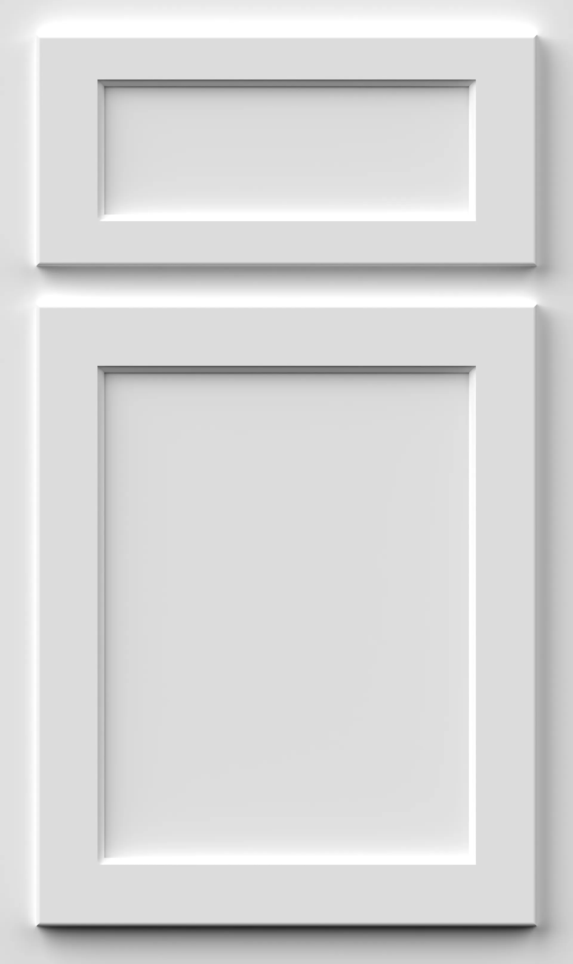 White, two-panel cabinet door with recessed panels and a square frame.