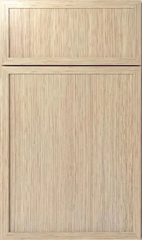 Light wood-grain cabinet door with recessed panel, vertical grain pattern.