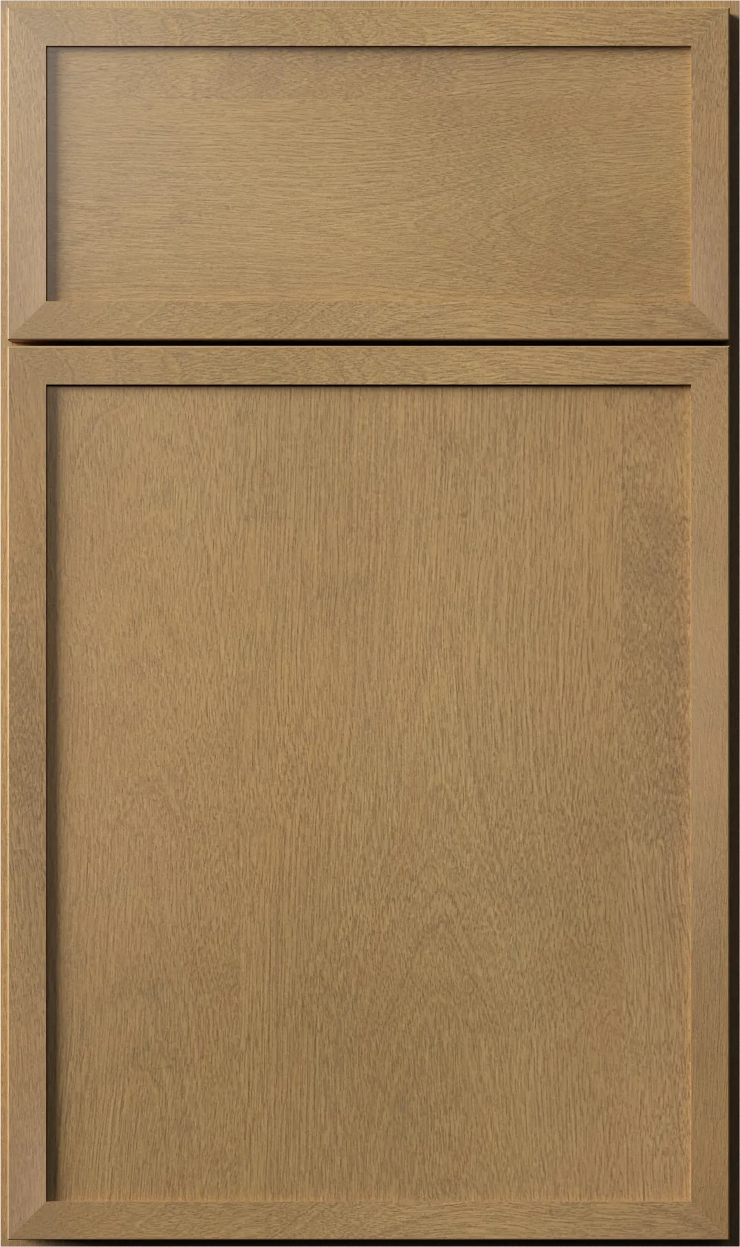 Wooden cabinet door with a framed center panel and upper section in a light brown color.