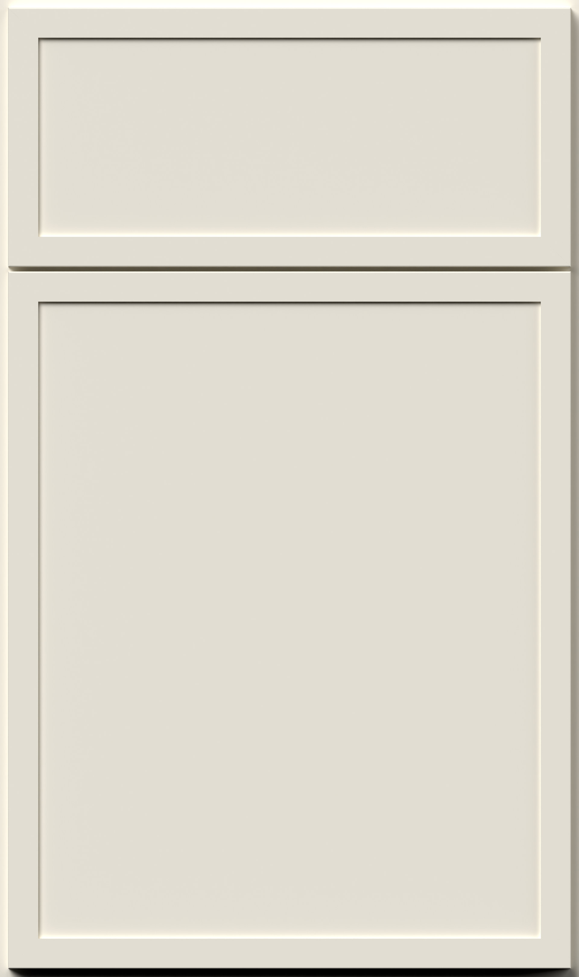 Cream-colored kitchen cabinet with a raised panel and a recessed top panel.