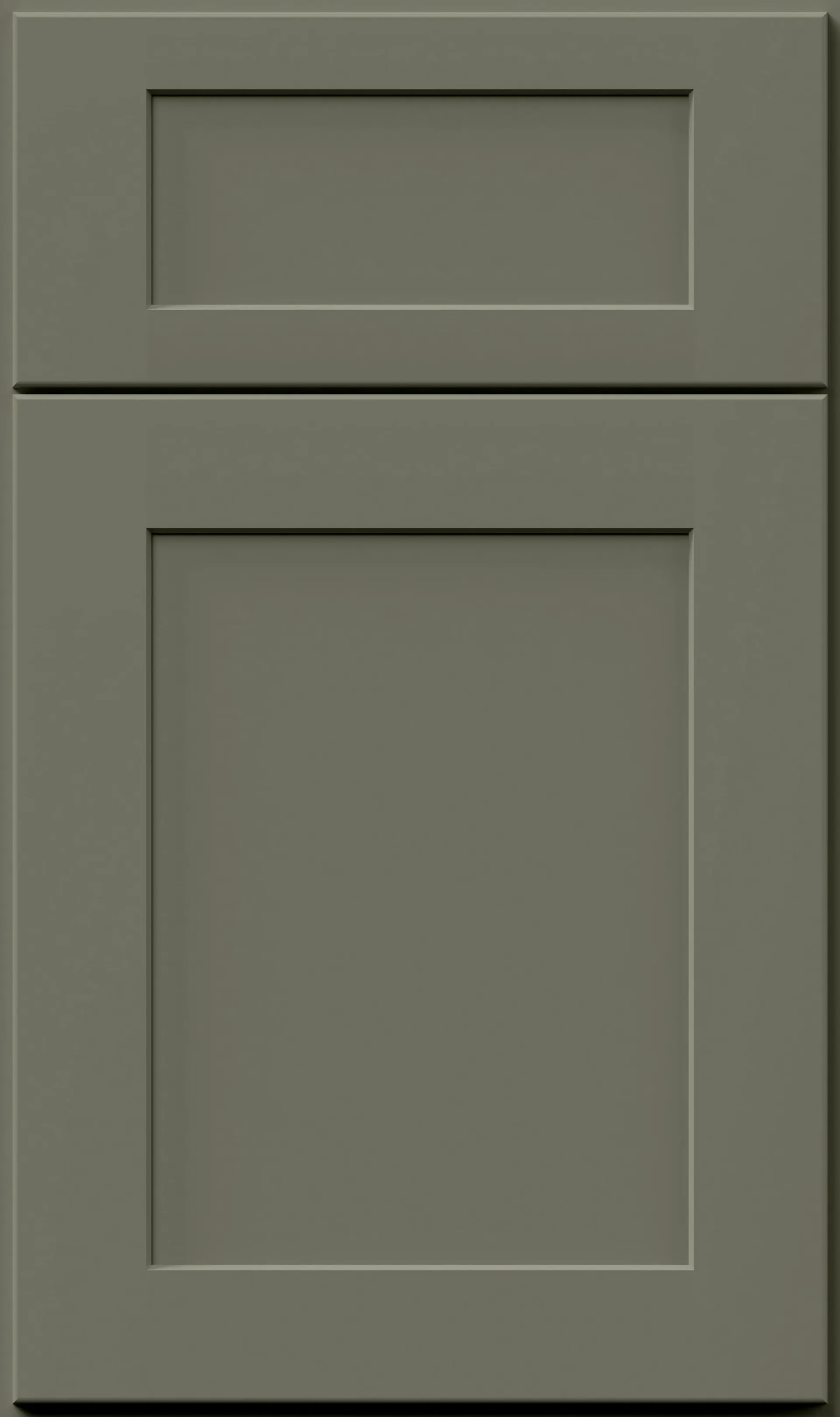 Gray shaker-style cabinet door with a rectangular recessed panel.