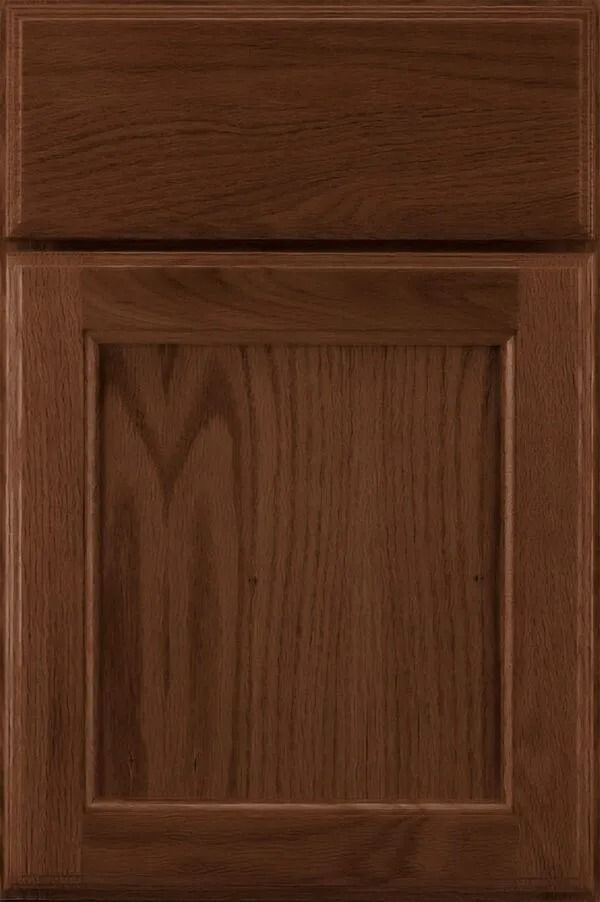 Dark brown wooden cabinet door with a raised panel.