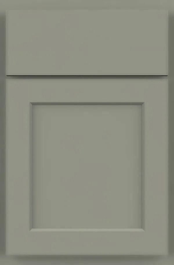 Gray shaker-style cabinet door with a recessed panel and flat top rail.