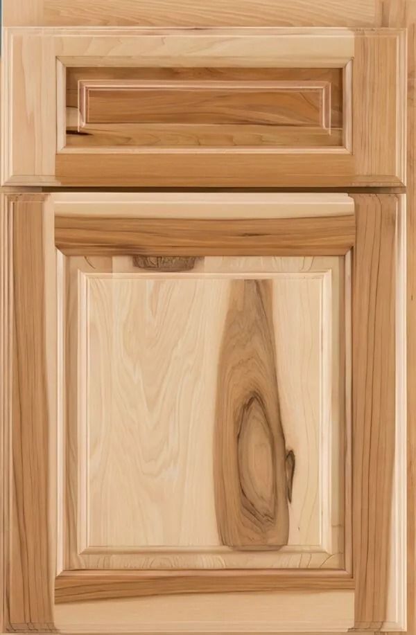 Wooden cabinet door with light and dark brown tones.