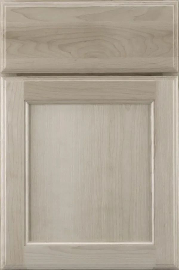 Light gray wooden cabinet door with recessed panel.