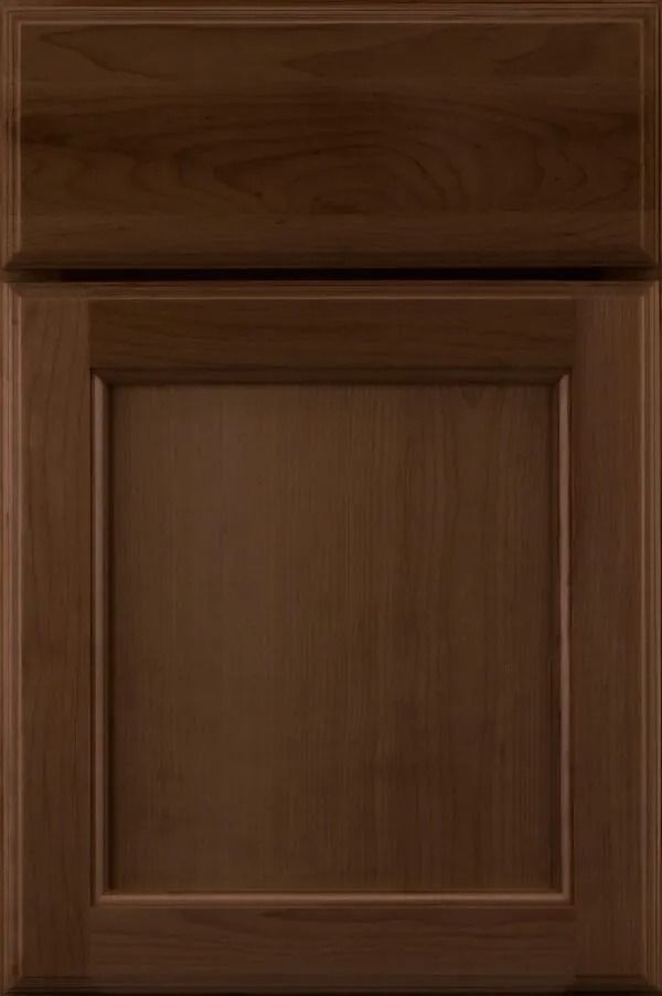 Dark brown raised panel cabinet door.