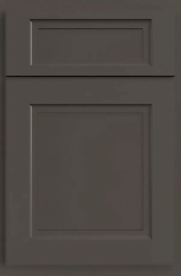 Gray kitchen cabinet door with raised paneling and a flat top panel.