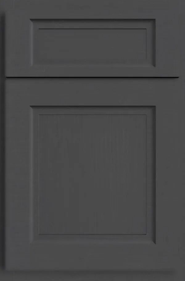 Gray cabinet door with a rectangular raised panel design.