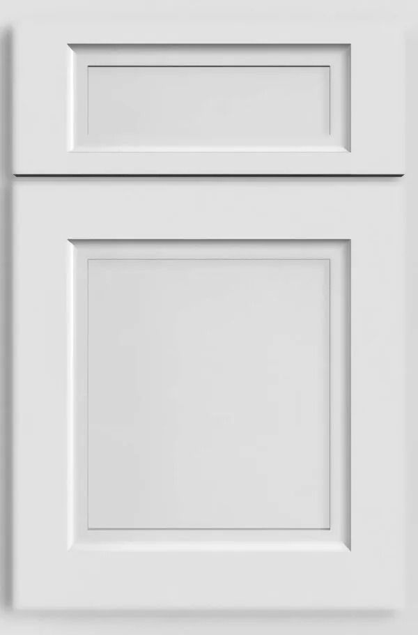 White shaker-style cabinet door with recessed panel and upper rectangular panel.