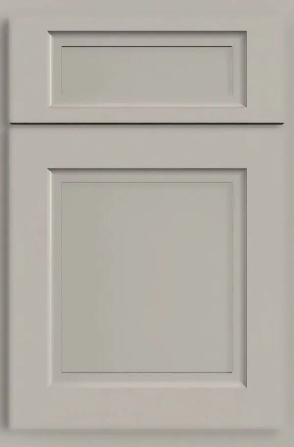 Gray shaker-style kitchen cabinet door with two panels.