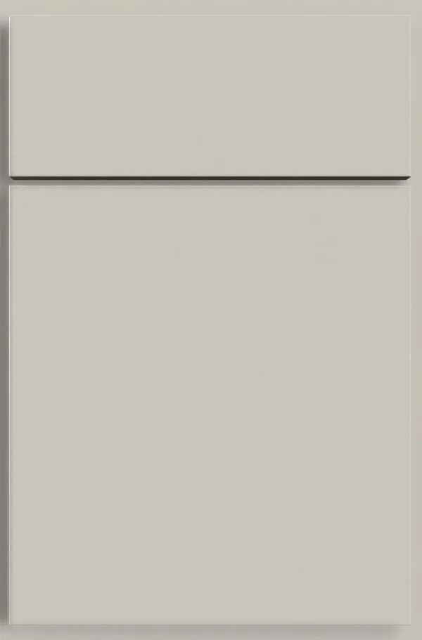 Light gray cabinet door with horizontal black accent line.