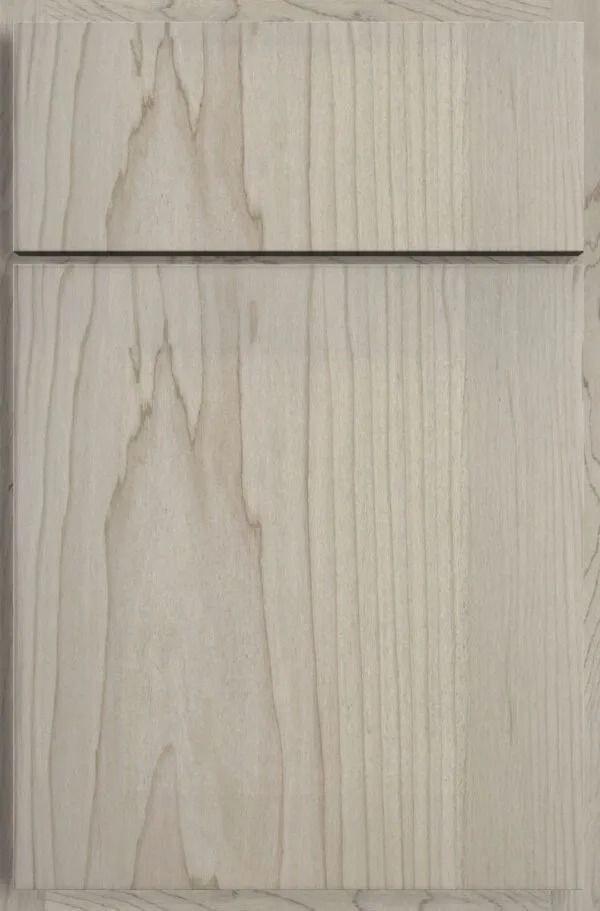 Light-colored wood cabinet door with visible grain and a horizontal groove near the top.