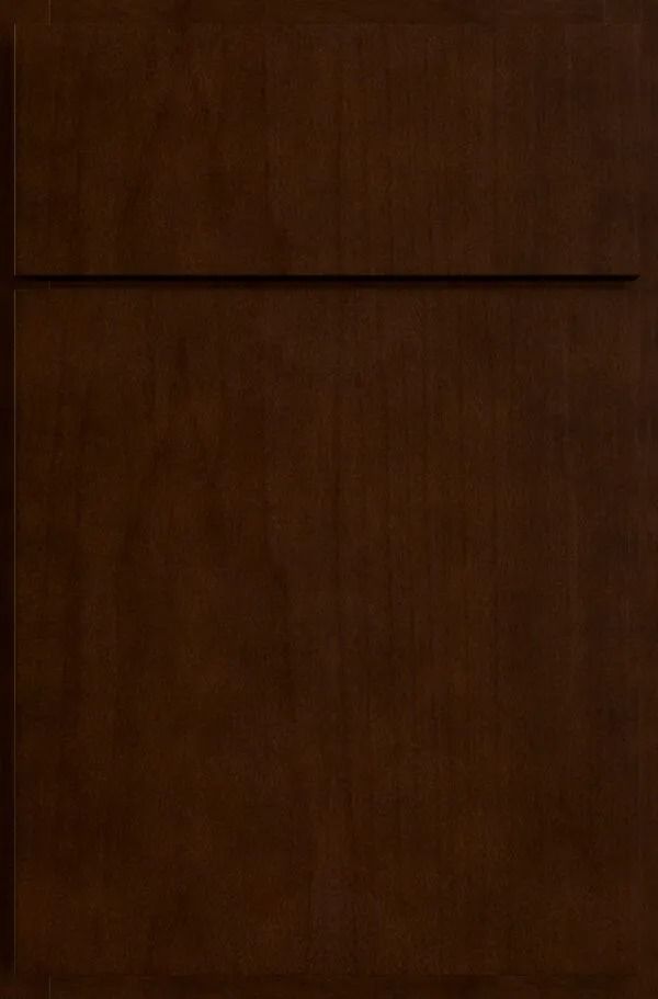 Dark brown cabinet door with a horizontal line across the top.