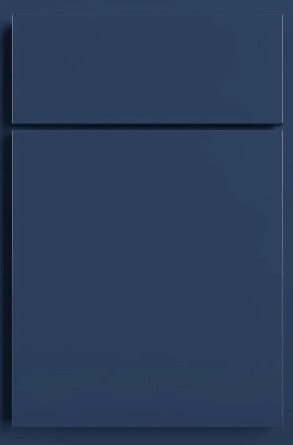 Blue cabinet door with a horizontal top section.