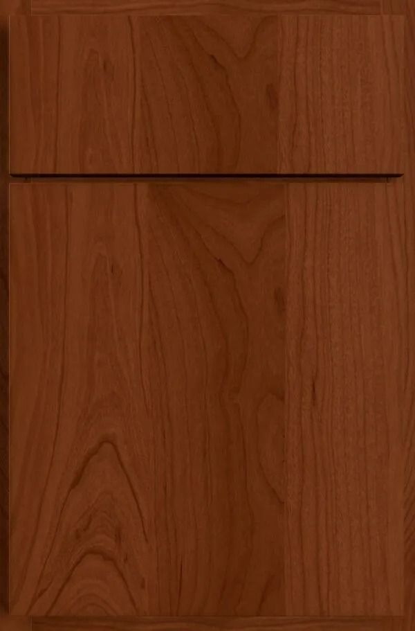 Brown wooden cabinet door with a horizontal groove.