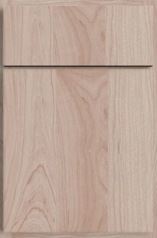 Light wood cabinet door with a dark horizontal handle.