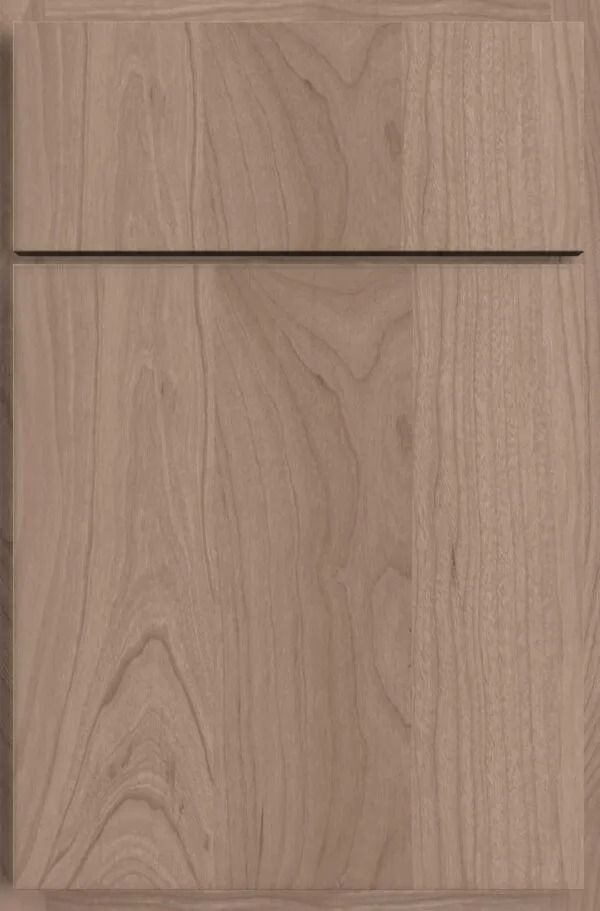 Light wood cabinet door with a dark horizontal handle.