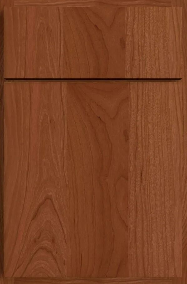 Wooden cabinet door with vertical wood grain and a horizontal groove.