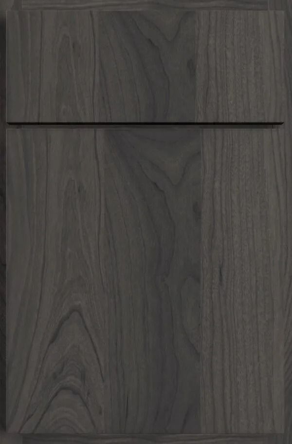 Gray wood cabinet door with a horizontal groove.