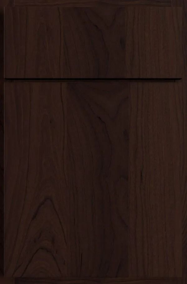 Dark brown wooden cabinet door with a horizontal panel near the top.