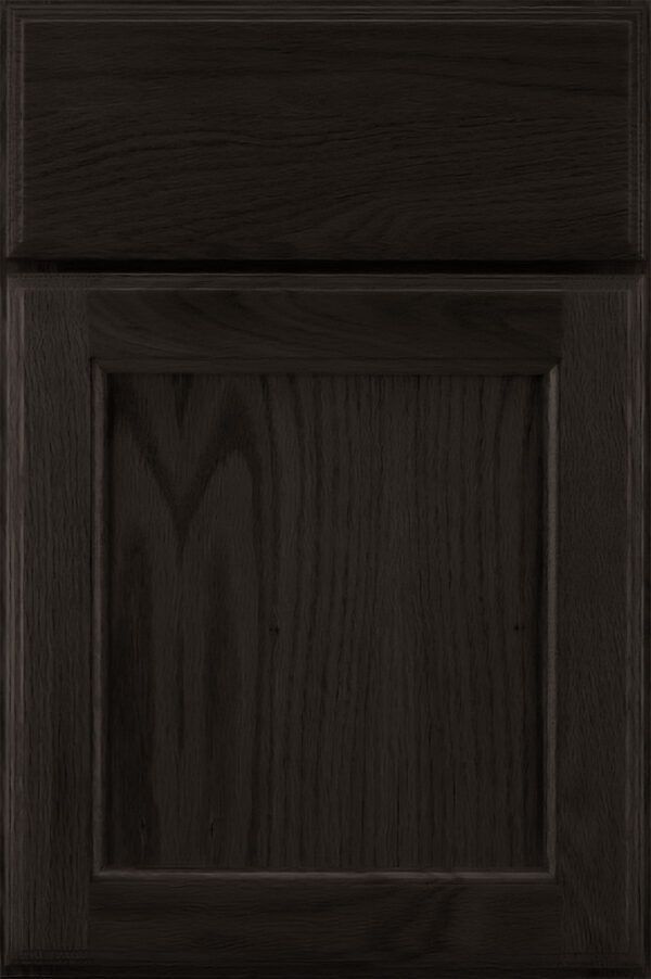 Dark brown kitchen cabinet door with raised panel.