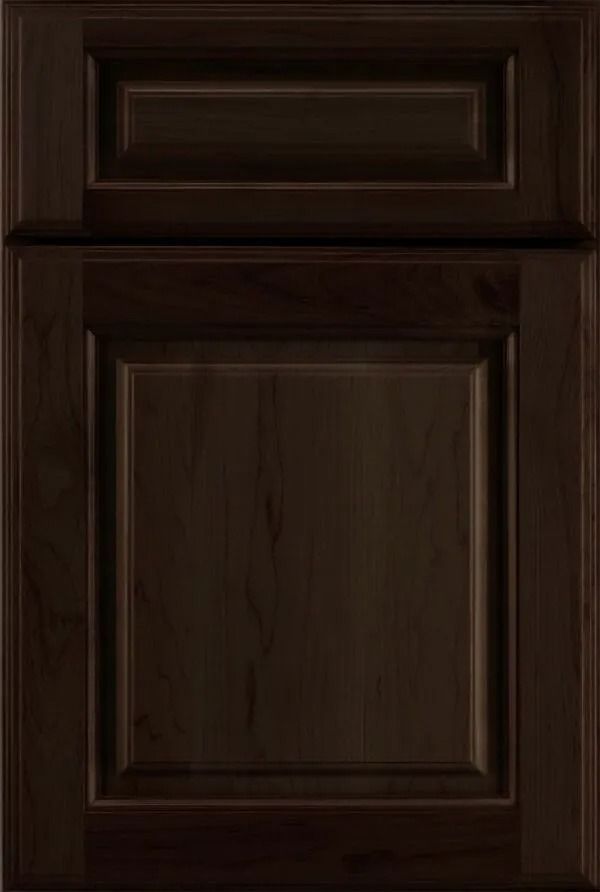 Dark brown raised-panel cabinet door.