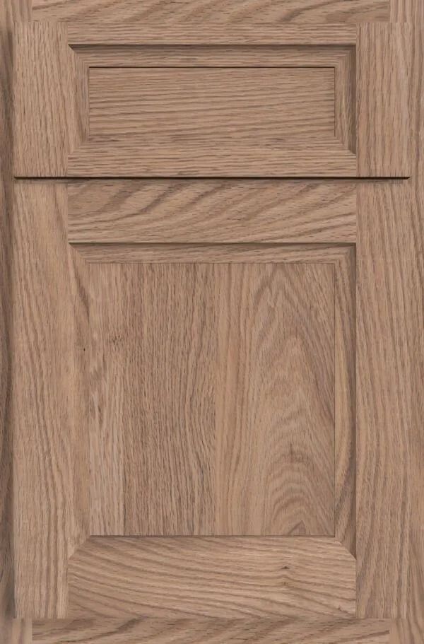 Wood cabinet door with raised panel and wood grain pattern.