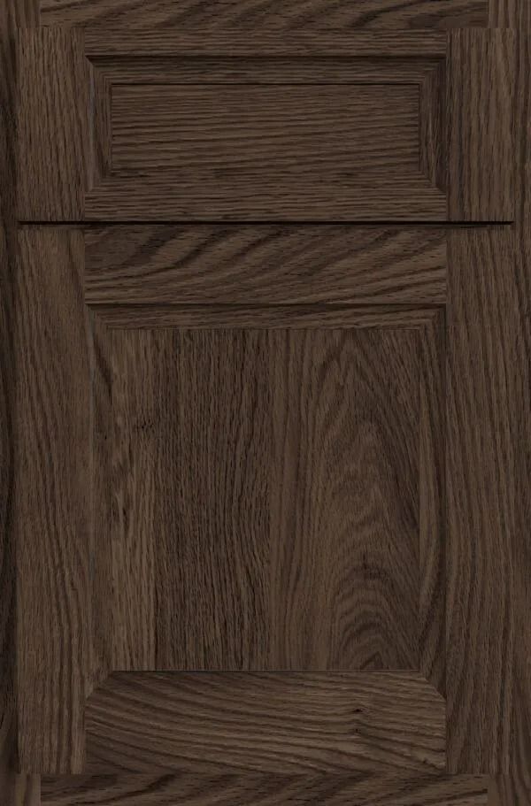 Dark brown wood cabinet door with raised panel.